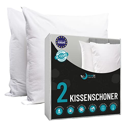 Dreamzie Kissenbezug Wasserdichter (Set of 2) - Für Kissen - Außenbezug aus atmungsaktiver Baumwolle mit BiOme-Behandlung: hypoallergen - 2 Stück Kissenschoner mit Reißverschluss (50 x 70 cm) von Dreamzie