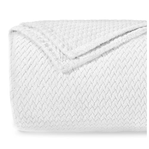Dreamzie - Kuscheldecke 150x200 cm - Flauschig Fleecedecke Mikrofaser 100% Polyester 260gsm - Decke Sofa mit Fischgrätmuster und weicher Haptik - Weiß von Dreamzie