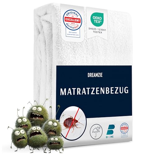 Dreamzie Matratzenbezug 160x200x25 cm gegen Milben und Bettwanzen - Milbenbezug Matratzen Komplett mit Reißverschluss - Matratzenschoner 160x200cm für Allergiker - Wasserdicht, Bi-Ome und Öko-Tex von Dreamzie