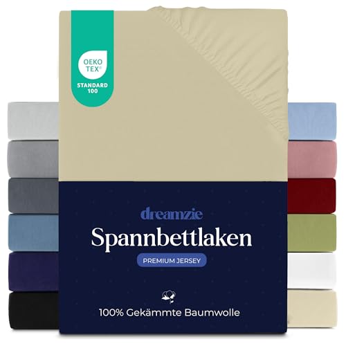 Dreamzie Premium Spannbettlaken 120x200 cm, Spannbetttuch für Dicke Matratzen bis zu 22 cm, Bettlaken 100% Jersey Baumwolle, 150 g/m², Oeko-TEX Zertifiziert - Beige Dreamzie Premium Spannbettlaken 120x200 cm, Spannbetttuch für Dicke Matratzen bis zu 22 cm, Bettlaken 100% Jersey Baumwolle, 150 g/m², Oeko-TEX Zertifiziert - Beige von Dreamzie
