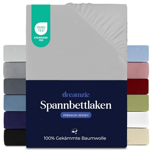 Dreamzie Premium Spannbettlaken 70x200 cm, Spannbetttuch für Dicke Matratzen bis zu 12 cm, Bettlaken 100% Jersey Baumwolle, 150 g/m², Oeko-TEX Zertifiziert - Grau Dreamzie Premium Spannbettlaken 70x200 cm, Spannbetttuch für Dicke Matratzen bis zu 12 cm, Bettlaken 100% Jersey Baumwolle, 150 g/m², Oeko-TEX Zertifiziert - Grau von Dreamzie