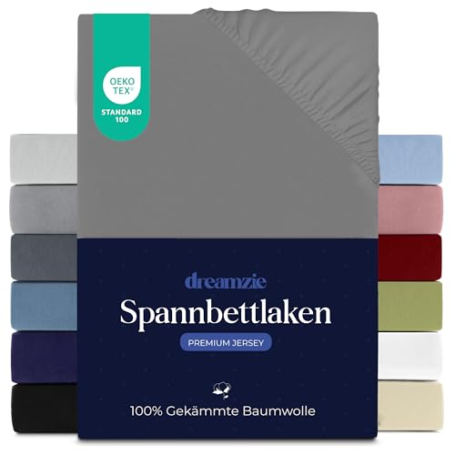 Dreamzie Premium Spannbettlaken 80x160 cm, Spannbetttuch für Dicke Matratzen bis zu 12 cm, Bettlaken 100% Jersey Baumwolle, 150 g/m², Oeko-TEX Zertifiziert - Anthrazit Dreamzie Premium Spannbettlaken 80x160 cm, Spannbetttuch für Dicke Matratzen bis zu 12 cm, Bettlaken 100% Jersey Baumwolle, 150 g/m², Oeko-TEX Zertifiziert - Anthrazit von Dreamzie