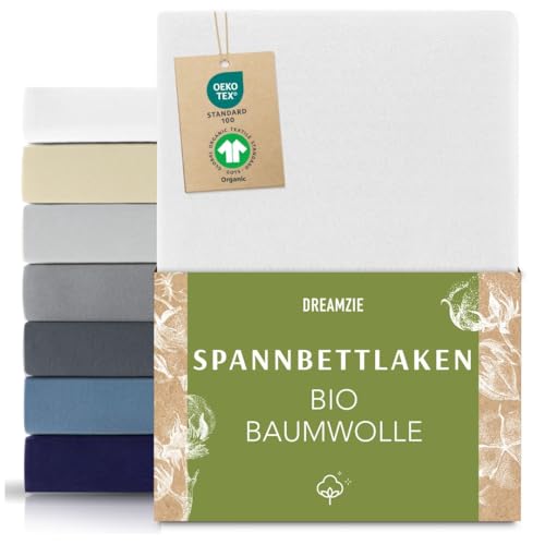 Dreamzie Premium Spannbettlaken 80x160 cm Weiß, Spannbetttuch aus 100% Jersey Biobaumwolle, 150 g/m² - Oeko-TEX von Dreamzie