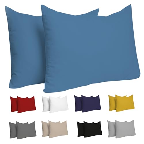 Dreamzie Kissenbezug 40x60 (Set mit 2) - 100% Jersey Baumwolle 150 g/qm Kissenbezüge -Blau - Für Kissen 40 x 60 cm - Kissenhülle - Kissenbezug - Resistent und Hypoallergen von Dreamzie