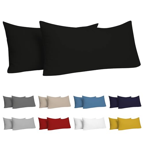 Dreamzie Kissenbezug 40 x 80 (Set mit 2) - 100% Jersey Baumwolle 150 g/qm Kissenbezüge -Schwarz - Für Kissen 40 x 80 cm - Kissenhülle - Kissenbezug - Resistent und Hypoallergen von Dreamzie