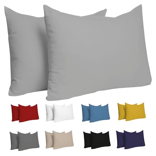 Dreamzie Set mit 2X Kissenbezüge Baumwolle 100% Jersey Baumwolle - Kissenhülle 2er Pack - Bettwäsche Doppelbett Kissenbezug - Kissen Schoner - Resistent und Hypoallergen (40 x 60 cm, Grau) von Dreamzie