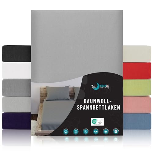 Dreamzie - Spannbettlaken 100x200cm - Baumwolle Oeko Tex Zertifiziert - Grau - 100% Jersey Spannbetttuch 100x200 von Dreamzie