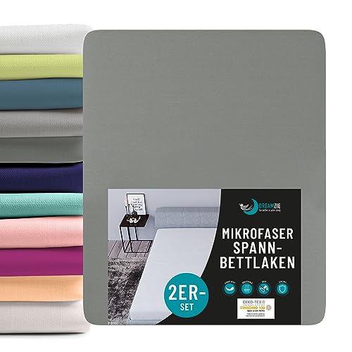 Dreamzie - Spannbettlaken 135x190cm 2er Pack - 100% Polyester Mikrofaser - Oeko TEX Zertifiziert - Kühlendes Spannbettlaken 135x190 - Anthrazit von Dreamzie