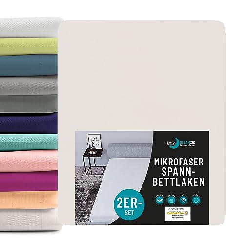 Dreamzie - Spannbettlaken 140x190/200cm 2er Pack - 100% Polyester Mikrofaser - Oeko TEX Zertifiziert - Spannleintuch 140x190/200 - Beige von Dreamzie