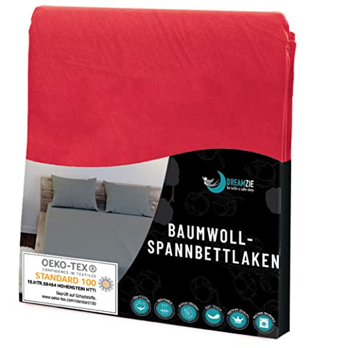 Dreamzie - Spannbettlaken 150x190cm - Baumwolle Oeko Tex Zertifiziert - Rot - 100% Jersey Spannbetttuch 150x190 von Dreamzie