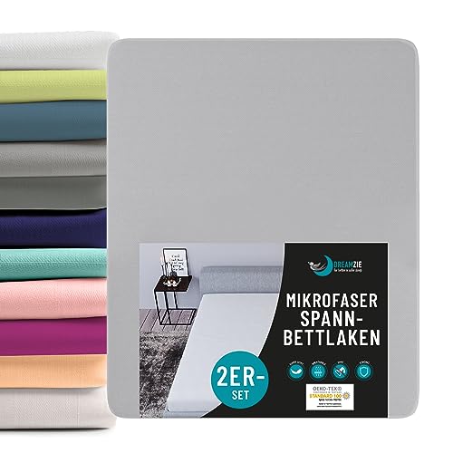 Dreamzie - Spannbettlaken 150x200cm 2er Pack - 100% Polyester Mikrofaser - Oeko TEX Zertifiziert - Spannleintuch 150x200 - Zinngrau von Dreamzie