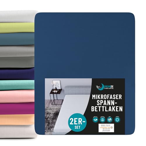 Dreamzie - Spannbettlaken 150x200cm 2er Pack - 100% Polyester Mikrofaser - Oeko TEX Zertifiziert - Spannleintuch 150x200 - Dunkelblau von Dreamzie