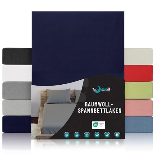 Dreamzie - Spannbettlaken 160x200cm - Baumwolle Oeko Tex Zertifiziert - Dunkelblau - 100% Jersey Spannbetttuch 160x200 von Dreamzie