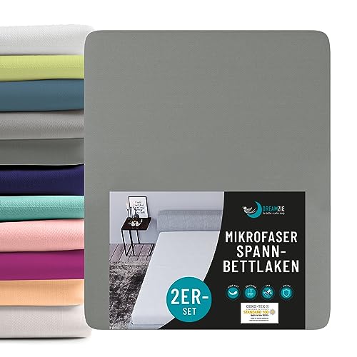 Dreamzie - Spannbettlaken 180x200cm 2er Pack - 100% Polyester Mikrofaser - Oeko TEX Zertifiziert - Spannbetttuch 180x200 - Anthrazit von Dreamzie