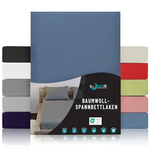 Dreamzie - Spannbettlaken 200x200cm - Baumwolle Oeko Tex Zertifiziert - Blau - 100% Jersey Spannbetttuch 200x200 von Dreamzie