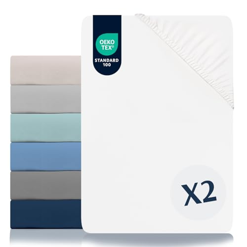 Dreamzie - Spannbettlaken 80x200cm 2er Pack - 100% Polyester Mikrofaser - Oeko TEX Zertifiziert - Spannbetttuch 80x200 Kinder - Alabasterweiß von Dreamzie