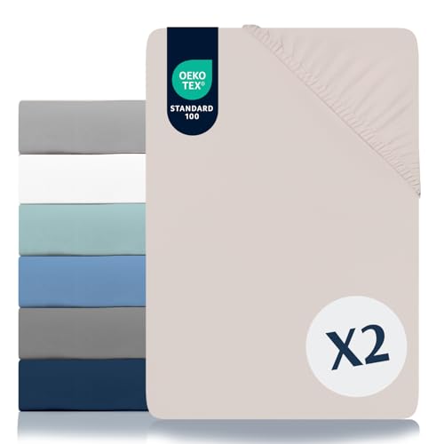 Dreamzie - Spannbettlaken 80x200cm 2er Pack - 100% Polyester Mikrofaser - Oeko TEX Zertifiziert - Spannbetttuch 80x200 Kinder - Beige von Dreamzie