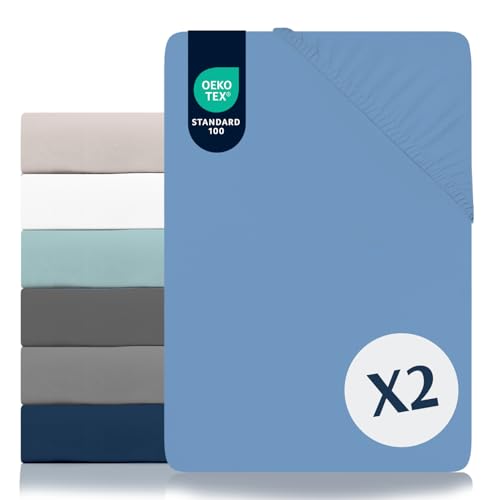 Dreamzie - Spannbettlaken 80x200cm 2er Pack - 100% Polyester Mikrofaser - Oeko TEX Zertifiziert - Spannbetttuch 80x200 Kinder - Coelinblau von Dreamzie
