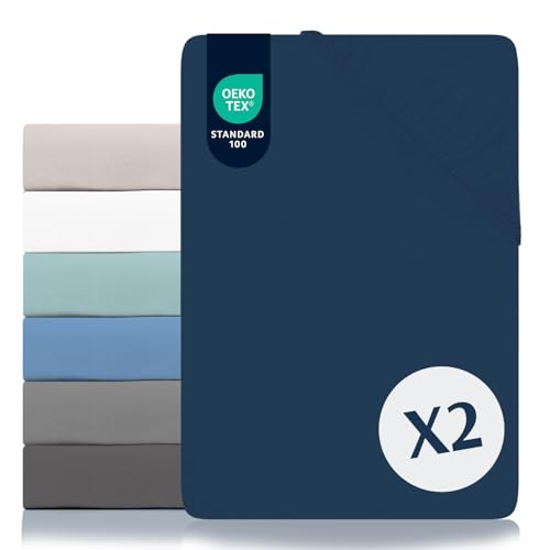 Dreamzie - Spannbettlaken 80x200cm 2er Pack - 100% Polyester Mikrofaser - Oeko TEX Zertifiziert - Spannbetttuch 80x200 Kinder - Dunkelblau von Dreamzie