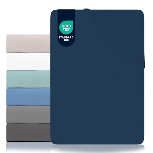 Dreamzie - Spannbettlaken 80x200cm - Mikrofaser Oeko TEX Zertifiziert - 100% Polyester - Spannbetttuch 80x200 Kinder - Dunkelblau von Dreamzie
