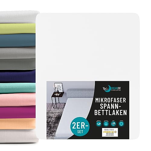 Dreamzie - Spannbettlaken 90x190/200cm 2er Pack - 100% Polyester Mikrofaser - Oeko TEX Zertifiziert -Spannbettlaken 90x200/190cm Kinder - Alabasterweiß von Dreamzie