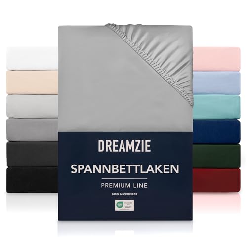 Dreamzie Spannbetttlaken 135x190 cm - 100% Microfraser - Spannbetttuch für Dicke Matratzen bis zu 30 cm - Grau - Schadstoffgeprüft (Oeko TEX), Bettlaken mit Gummizug von Dreamzie