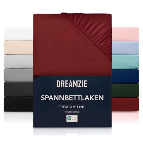 Dreamzie Spannbetttlaken 135x190 cm - 100% Microfraser - Spannbetttuch für Dicke Matratzen bis zu 30 cm - Burgunderrot - Schadstoffgeprüft (Oeko TEX), Bettlaken mit Gummizug von Dreamzie