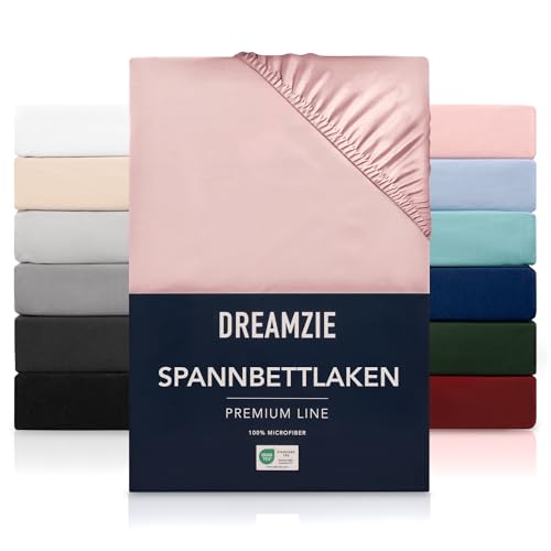Dreamzie Spannbetttlaken 140x200 cm - Hoher Steg bis 33 cm - 100% Mikrofaser - Rosa - Schadstoffgeprüft (Oeko TEX), Bettlaken mit Gummizug von Dreamzie