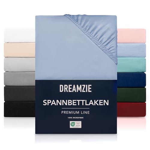 Dreamzie Spannbetttlaken 180x200 cm - Hoher Steg bis 33 cm - 100% Mikrofaser - Blau - Schadstoffgeprüft (Oeko TEX), Bettlaken mit Gummizug von Dreamzie