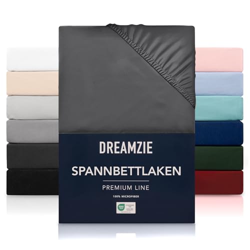 Dreamzie Spannbetttlaken 180x200 cm - Hoher Steg bis 33 cm - 100% Mikrofaser - Dunkelgrau - Schadstoffgeprüft (Oeko TEX), Bettlaken mit Gummizug von Dreamzie