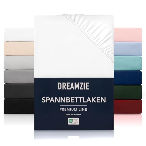 Dreamzie Spannbetttlaken 200x200 cm - 100% Microfraser - Spannbetttuch für Dicke Matratzen bis zu 30 cm - Weiß - Schadstoffgeprüft (Oeko TEX), Bettlaken mit Gummizug von Dreamzie