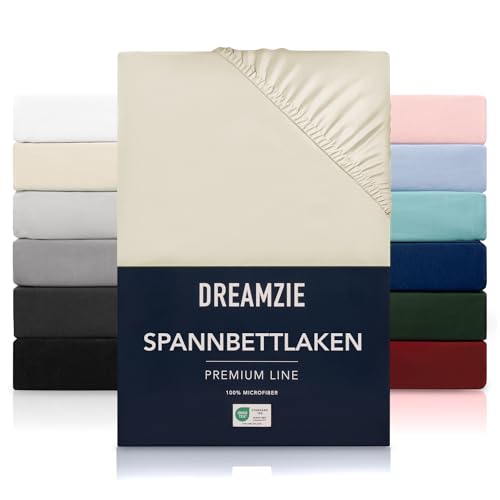 Dreamzie Spannbetttlaken 200x200 cm - Hoher Steg bis 33 cm - 100% Mikrofaser - Beige - Schadstoffgeprüft (Oeko TEX), Bettlaken mit Gummizug von Dreamzie
