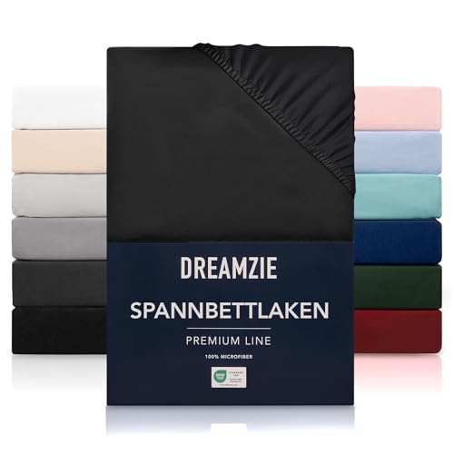 Dreamzie Spannbetttlaken 200x200 cm - Hoher Steg bis 33 cm - 100% Mikrofaser - Schwarz - Schadstoffgeprüft (Oeko TEX), Bettlaken mit Gummizug von Dreamzie