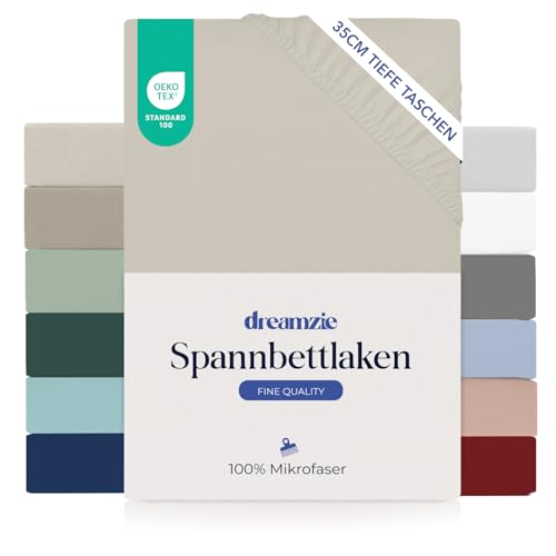 Dreamzie Spannbetttlaken 80x190/200 cm - 35 cm Tiefe Tasche - 100% Mikrofaser Bettlaken - Beige, Schadstoffgeprüft(Oeko TEX), Bettlaken mit Gummizug von Dreamzie