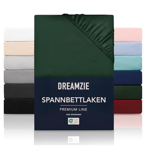 Dreamzie Spannbetttlaken 90x200 cm - 100% Microfraser - Spannbetttuch für Dicke Matratzen bis zu 30 cm - Grün - Schadstoffgeprüft (Oeko TEX), Bettlaken mit Gummizug von Dreamzie