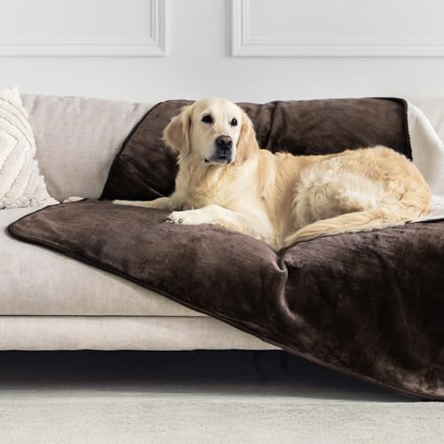 Dreamzie - wasserdichte Decke 127x152 cm - Hundedecke Sofa und Bett - Reversible Decke Wasserdicht aus Sherpa-Fleece – Waschbar – Braun von Dreamzie