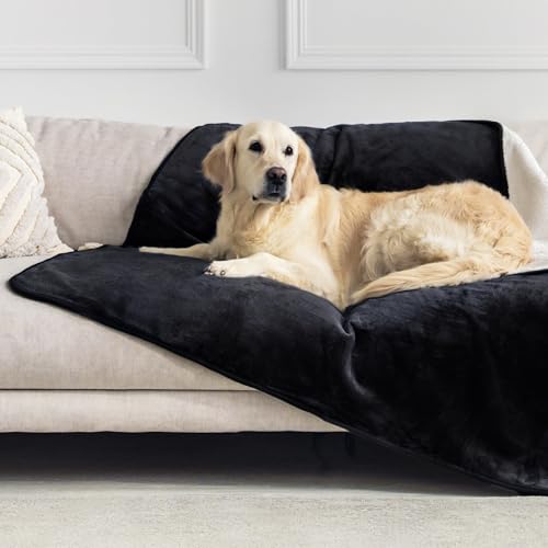 Dreamzie - wasserdichte Decke 127x152 cm - Hundedecke Sofa und Bett - Reversible Decke Wasserdicht aus Sherpa-Fleece – Waschbar – Schwarz von Dreamzie