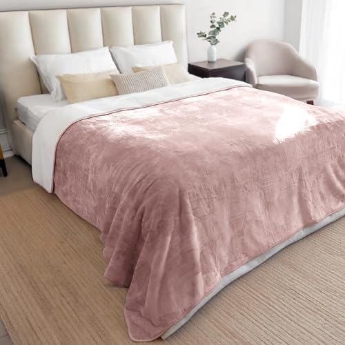 Dreamzie - wasserdichte Decke 152x203 cm - Hundedecke Sofa und Bett - Reversible Decke Wasserdicht aus Sherpa-Fleece – Waschbar – Hellrosa von Dreamzie