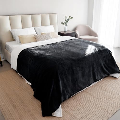 Dreamzie - wasserdichte Decke 152x203 cm - Hundedecke Sofa und Bett - Reversible Decke Wasserdicht aus Sherpa-Fleece – Waschbar – Schwarz von Dreamzie