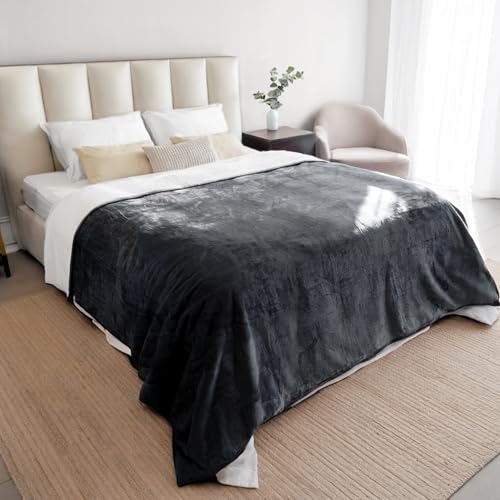 Dreamzie - wasserdichte Decke 218x228 cm - Hundedecke Sofa und Bett - Reversible Decke Wasserdicht aus Sherpa-Fleece – Waschbar – Dunkelgrau von Dreamzie