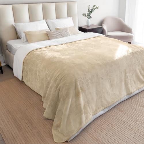 Dreamzie - wasserdichte Decke 218x274 cm - Hundedecke Sofa und Bett - Reversible Decke Wasserdicht aus Sherpa-Fleece – Waschbar – Beige von Dreamzie