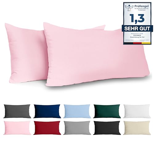 Dreamzie Kissenbezug 40 x 80 Renforcé Baumwolle (2er-Set) - Rosa - Dicht gewebt mit 57 Fäden/cm² - Kissenbezug 40x80 cm - Oeko Tex Zertifiziert von Dreamzie