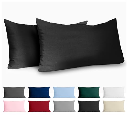 Kissenbezug 40 x 80 Renforcé Baumwolle (2er-Set) - Schwarz - Dicht gewebt mit 57 Fäden/cm² - Kissenbezug 40x80 cm - Oeko Tex Zertifiziert - Dreamzie von Dreamzie