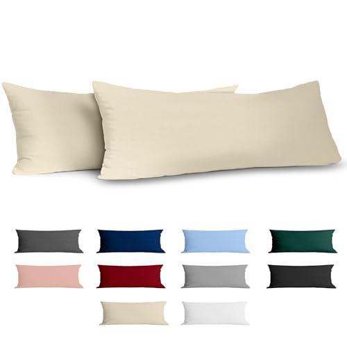 Kissenbezug 40x145 Baumwolle Renforcé (2er-Set) - Beige - Dicht gewebt mit 57 Fäden/cm² - Kissenbezug 40 x 145 cm - Oeko Tex Zertifiziert - Dreamzie von Dreamzie