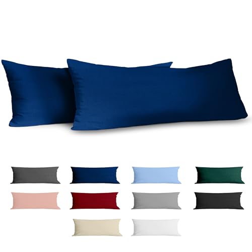 Kissenbezug 40x145 Baumwolle Renforcé (2er-Set) - Dunkelblau - Dicht gewebt mit 57 Fäden/cm² - Kissenbezug 40 x 145 cm - Oeko Tex Zertifiziert - Dreamzie von Dreamzie