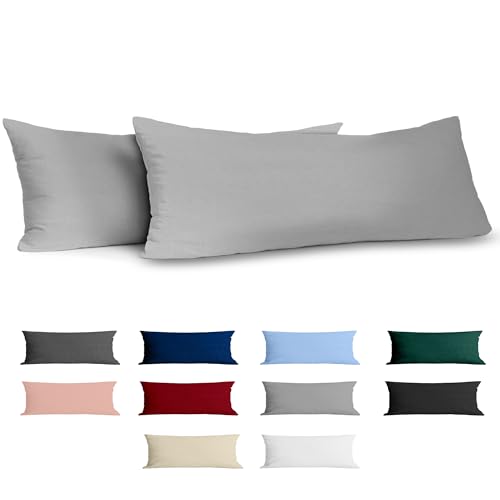 Kissenbezug 40x145 Baumwolle Renforcé (2er-Set) - Hellgrau - Dicht gewebt mit 57 Fäden/cm² - Kissenbezug 40 x 145 cm - Oeko Tex Zertifiziert - Dreamzie von Dreamzie