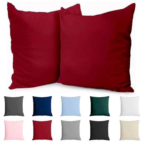 Kissenbezug 40x40 Baumwolle Renforcé (2er-Set) - Burgunderrot - Dicht gewebt mit 57 Fäden/cm² - 40x40cm Kissenbezug - Oeko Tex Zertifiziert - Dreamzie von Dreamzie