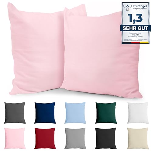Kissenbezug 40x40 Baumwolle Renforcé (2er-Set) - Rosa - Dicht gewebt mit 57 Fäden/cm² - 40x40cm Kissenbezug - Oeko Tex Zertifiziert - Dreamzie von Dreamzie
