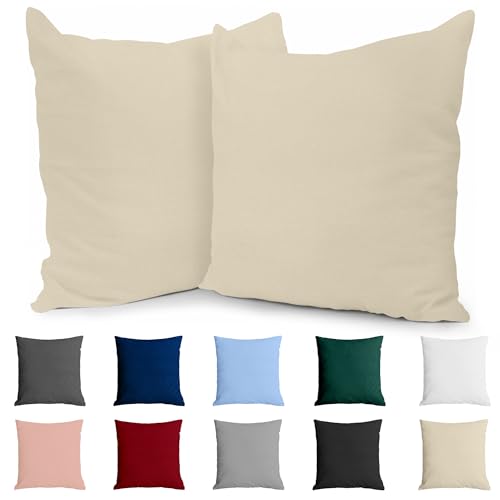 Kissenbezug 60x60 Baumwolle Renforcé (2er-Set) - Beige - Dicht gewebt mit 57 Fäden/cm² - Kissenhülle 60x60 cm - Oeko Tex Zertifiziert - Dreamzie von Dreamzie