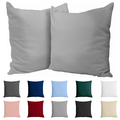 Kissenbezug 65 x 65 Baumwolle Renforcé (2er-Set) - Hellgrau - Dicht gewebt mit 57 Fäden/cm² - Kissenbezüge 65 x 65 cm - Oeko Tex Zertifiziert - Dreamzie von Dreamzie